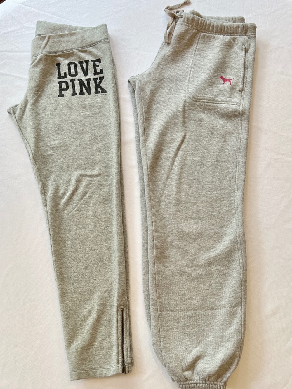 Pink Victoria's Secret Sweatpants Gray Love/Pink Logo Sz Medium